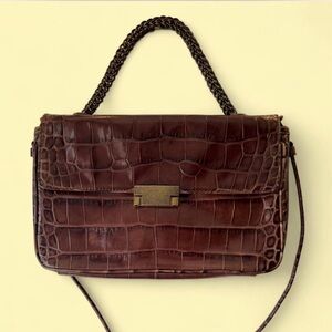 Worth Brand Elegant Brown Leather Crocodile Pattern Handbag